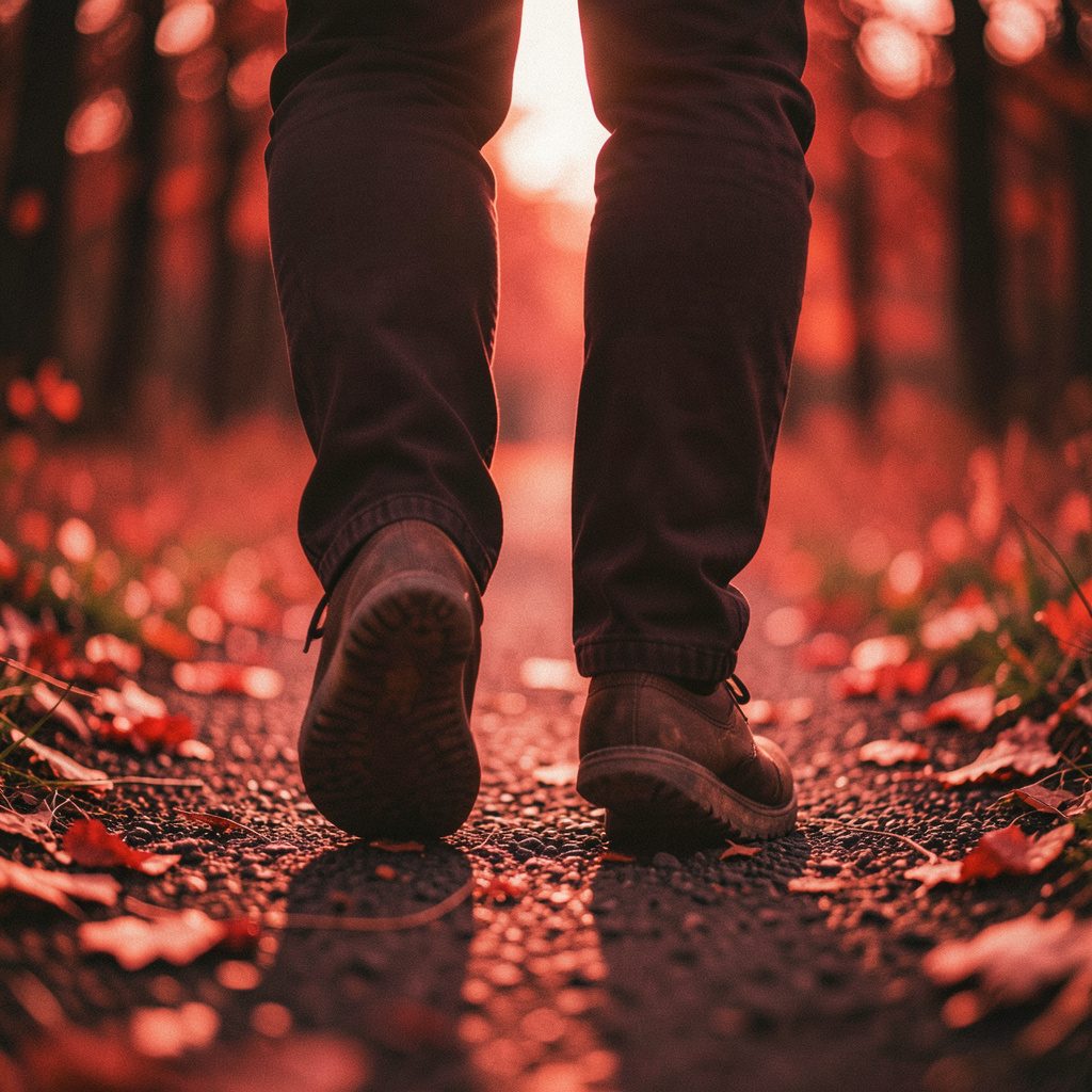A winding path through a quiet forest, dappled sunlight filtering through leaves, earthy greens and warm golds